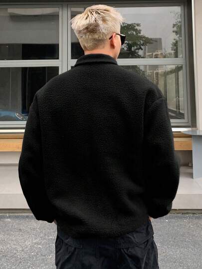 DAZY معطف كاجوال للرجال طويل الأكمام بطبعة حرفية مع بطانة من الفليس سميك للخريف والشتاء