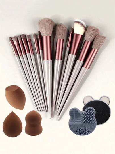 طقم فرش مكياج 13قطعة 3قطع إسفنجة مكياج إضافية 1علبة تنظيف فرشاة مكياج أدوات تجميل للعيون والخدود فرش احترافية