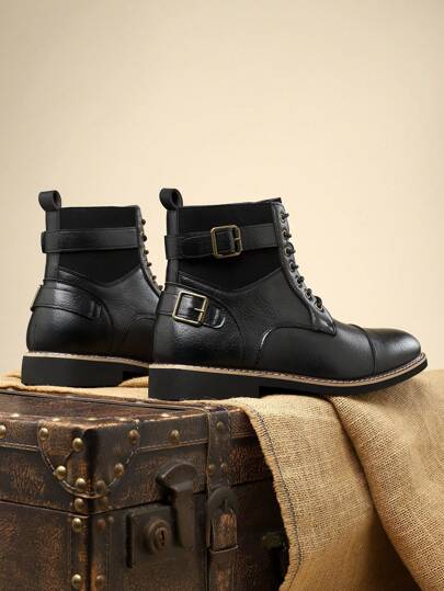 بوت جلدية عالية الأعلى بحزام سحاب جديدة لفصل الخريف/الشتاء للرجال، أسلوب بريطاني قديم، مضاد للانزلاق