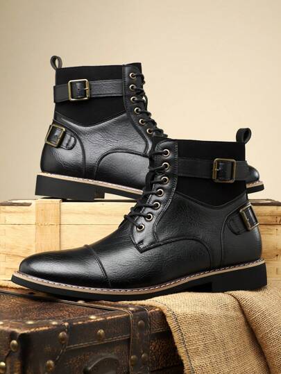 بوت جلدية عالية الأعلى بحزام سحاب جديدة لفصل الخريف/الشتاء للرجال، أسلوب بريطاني قديم، مضاد للانزلاق