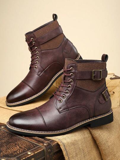 بوت عسكرية جديدة لموسم الخريف/الشتاء، بوت رجالية بنمط بريطاني، مقاومة للانزلاق، بوت جلد عالي الساق قابل للتخييط