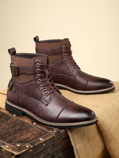 بوت عسكرية جديدة لموسم الخريف/الشتاء، بوت رجالية بنمط بريطاني، مقاومة للانزلاق، بوت جلد عالي الساق قابل للتخييط