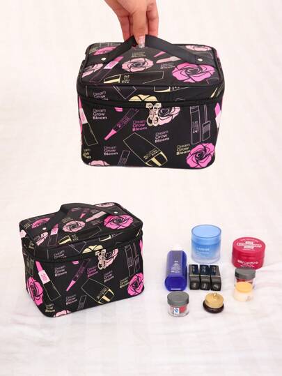 DAONIAO حقيبة مكياج ذات نمط وردة ، قابلة للطي وبسعة كبيرة ،حقيبة مستحضرات تجميل قابلة للحمل ومقاومة للماء ،منظم الحقائب الشخصية ومستحضرات التجميل ، هدايا ضرورية لتنظيم الأظافر والأكسسوارات المحكمة الغلق