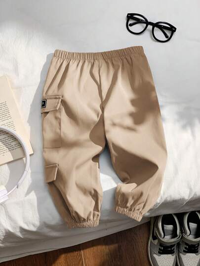 SHEIN بنطلون شحن كاجوال من القماش الكاكي متعدد الجيوب مطبوع عليه حروف، مناسب للربيع والخريف والشتاء - ملابس الشارع و الرياضة والأنشطة الترفيهية