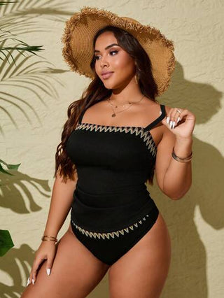 Swim Lushoire ملابس سباحة من قطعتين للمقاسات الكبيرة ذات لون أحادي وحمالات رفيعة ومفتوحة من الجانب ، مجموعة مثالية للصيف
