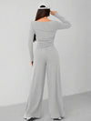 SHEIN PETITE طقم قطعتين كاجوال ومريح للمنزل من السراويل ذات الساق الواسعة وأعلى مضلع للنساء في الخريف والشتاء باللون الرمادي الداكن