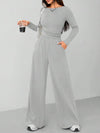 SHEIN PETITE طقم قطعتين كاجوال ومريح للمنزل من السراويل ذات الساق الواسعة وأعلى مضلع للنساء في الخريف والشتاء باللون الرمادي الداكن