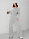 SHEIN PETITE طقم قطعتين كاجوال ومريح للمنزل من السراويل ذات الساق الواسعة وأعلى مضلع للنساء في الخريف والشتاء باللون الرمادي الداكن