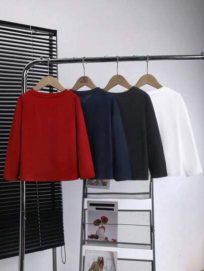 4 حبات تي شيرت كاجوال بأكمام طويلة للأولاد الصغار، مناسب للمدرسة والتجمعات والارتداء اليومي، ملائم لفصول الربيع والصيف والخريف والشتاء