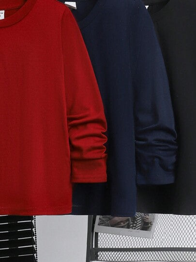 4 حبات تي شيرت كاجوال بأكمام طويلة للأولاد الصغار، مناسب للمدرسة والتجمعات والارتداء اليومي، ملائم لفصول الربيع والصيف والخريف والشتاء