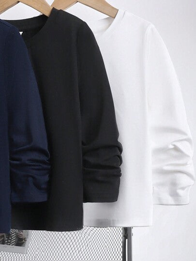 4 حبات تي شيرت كاجوال بأكمام طويلة للأولاد الصغار، مناسب للمدرسة والتجمعات والارتداء اليومي، ملائم لفصول الربيع والصيف والخريف والشتاء