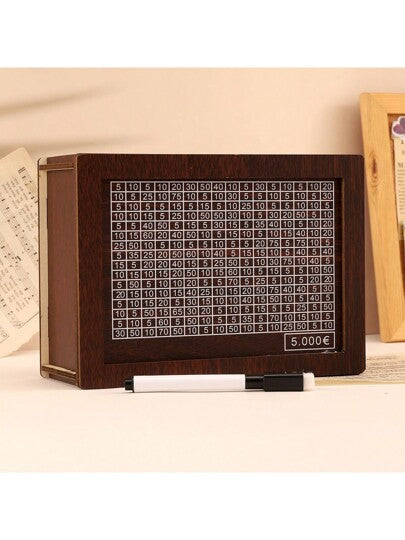 أثاث مكتبي حصالة نقدية خشبية قطعة واحدة ، وعاء عرض زخرفي للمنضدة مزود بفتحات للعملات ، صندوق تخزين خطة الادخار مع عداد النقود ، بنك الكنز الأوروبي (أرسل قلم سبورة) ، لوازم مدرسية ، عودة إلى المدرسة