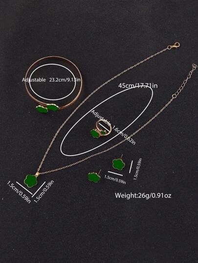 5 قطع/مجموعة طقم عقد وأقراط وسوار وخاتم بتصميم يدل على الحظ الجيد