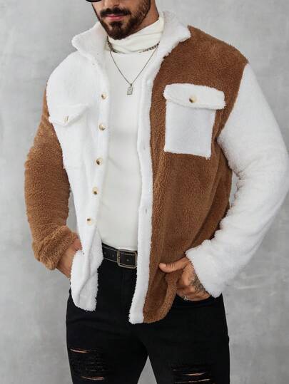 Manfinity CasualCool معطف طويل الأكمام كاجوال صوفي ذو موحد اللون مزين بشريط قابل للتحويل أمامي وجيب أمامي للرجال، جاكيت رجالي ذات رقبة عالية، كاردجان رجالي، جاكيت فلانيل رجالية، فلانيل رجالي، معطف شتوي رجالي