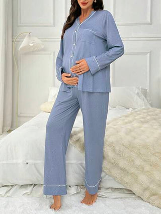 Shein Underwear&Sleepwear Maternity بيجامة كاجوال بأكمام طويلة مزخرفة بنقاط ، ملابس الحمل