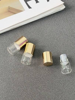 زجاجة عطر/زيت أساسي بحاوية زجاجية ذهبية للسفر قابلة للنقل 3قطع بسعة 1مل، فتاحة متعددة الوظائف من المعدن قطعة واحدة