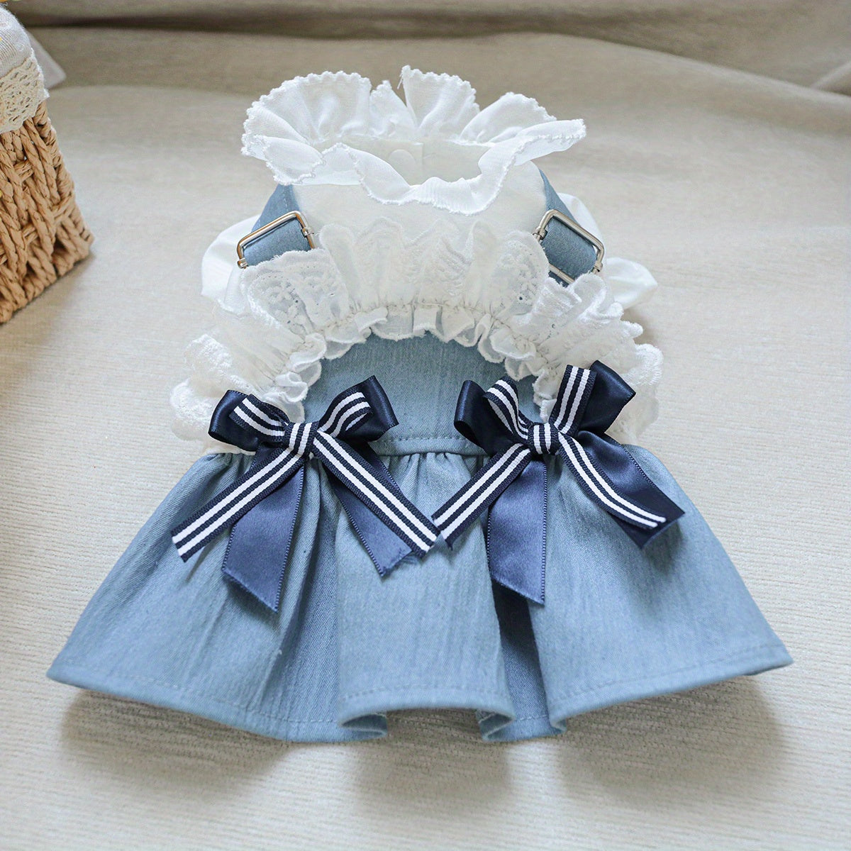 فستان عطلة نسيم البحر تنكرية من الدنيم - فستان بأسلوب أميرة الحيوانات الأليفة لملابس الكلاب الصغيرة تيدي بوميرانيان للربيع والخريف