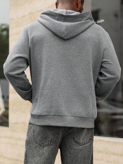 Manfinity Homme بلوفر كاجوال بجيب كنغر مع كابوشون للرجال كبار الحجم، بأكمام طويلة وطبعات موسم الخريف، هدايا للأصدقاء والأزواج والأحباء