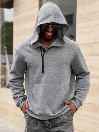 Manfinity Homme بلوفر كاجوال بجيب كنغر مع كابوشون للرجال كبار الحجم، بأكمام طويلة وطبعات موسم الخريف، هدايا للأصدقاء والأزواج والأحباء