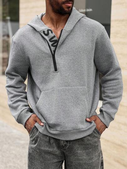 Manfinity Homme بلوفر كاجوال بجيب كنغر مع كابوشون للرجال كبار الحجم، بأكمام طويلة وطبعات موسم الخريف، هدايا للأصدقاء والأزواج والأحباء