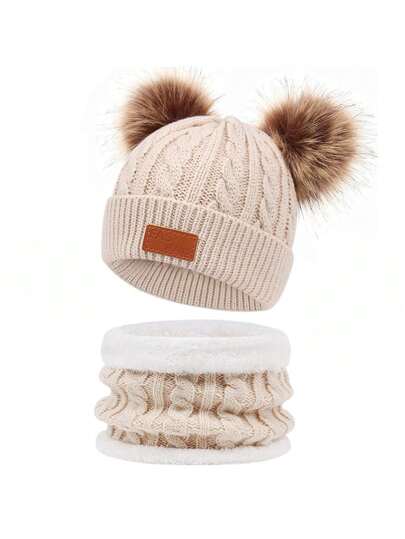 طقم قبعة مضفرة دافئة، وأوشحة، وقفازات للأطفال 3قطع، مناسب للأولاد والبنات من عمر 3-8 سنوات لاستخدام اليومي