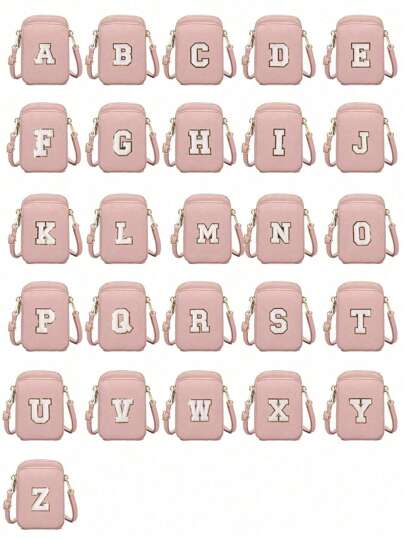 حقيبة جانبية بيد وحزام للكتف قماشية للهاتف، محفظة عمودية للنقود للفتيات، للسفر، للعودة إلى المدرسة، للهدايا (حقيبة مصنوعة يدويًا بأحرف أبجدية!)