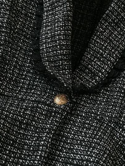 SHEIN Clasi بدلة رسمية بسروال وبليزر بأكمام طويلة وأزرار أمامية بتصميم رباط و لوحات صوف حجم 2 قطعة