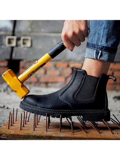 بوت عمل سلامة للرجال، مقاومة للماء، بوت عمل مريح وآمن برقبة صلبة، مقاوم للثقوب ومانع للانزلاق، مناسب لأعمال البناء والعمال والمصانع والتصنيع والمستودعات والموظفين اللوجستيين والعمال والميكانيكيين والتقنيين السيارات والمزارعين وعمال الحدائق