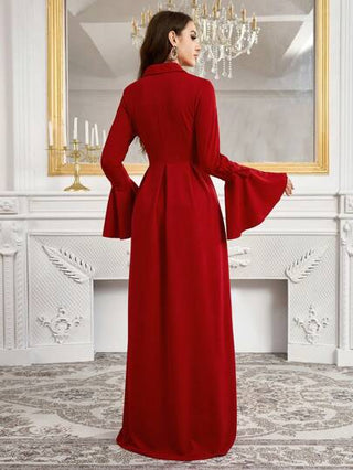 Modelyn فستان أنيق بأكمام واسعة ذا لون أحادي للنساء، فساتين سهرة طويلة للخريف