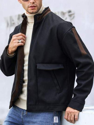Manfinity Homme كنزة غير رسمية ذات لون واحد مع سوستة أمامية وأكمام طويلة للرجال
