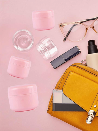 5/10 قطعة زجاجات قابلة لإعادة التعبئة بلاستيكية فارغة برطمان مكياج وجه الوجه كريم لوشن حاوية مستحضرات التجميل، حاوية قناع قابلة لإعادة الاستخدام، وعاء مستحضرات تجميل وردي محكم الإغلاق للمنزل والغرفة والحمام والديكور والأغراض السفر