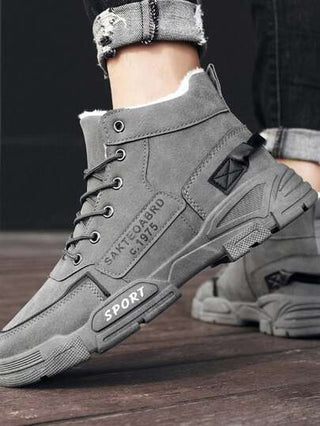 بوت رجالية موديل 2024، طراز بريطاني عصري، بوت قصيرة للعمل والسلامة، بوت ثلج مبطنة بالفرو للحفاظ على الدفء في الشتاء