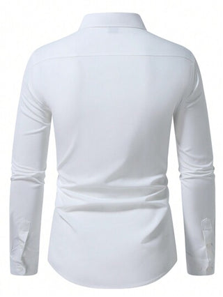 Manfinity Homme قميص رجالي كاجوال أحادي الصدر بأكمام طويلة ، ربيع وخريف