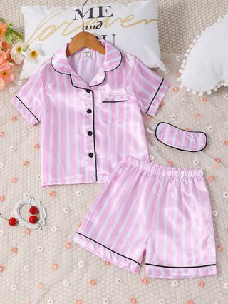 بيجاما بلوزة نوم وبنطال مع خطوط وتباين في الخطوط للفتيات المراهقات