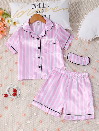 بيجاما بلوزة نوم وبنطال مع خطوط وتباين في الخطوط للفتيات المراهقات