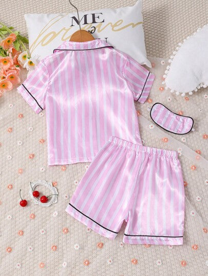 بيجاما بلوزة نوم وبنطال مع خطوط وتباين في الخطوط للفتيات المراهقات