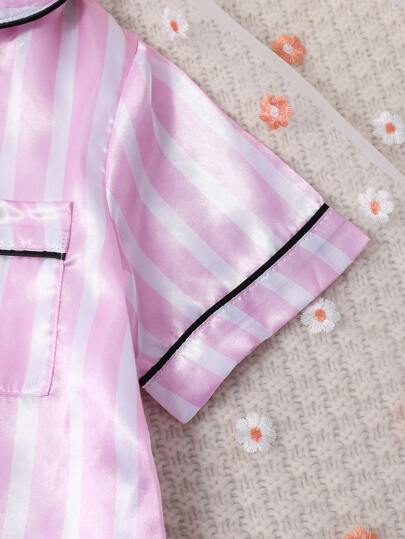 بيجاما بلوزة نوم وبنطال مع خطوط وتباين في الخطوط للفتيات المراهقات