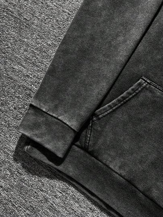 هودي كاجوال مطبوع عليه حرف السيارة غسل بالحمض للرجال