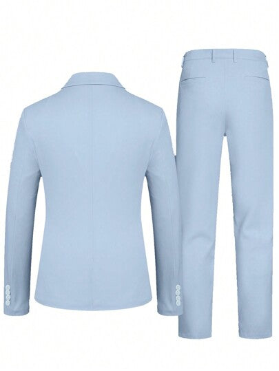 Manfinity Mode بدلة رجالية كاجوال من قطعتين، بليزر وبنطلون لون سادة