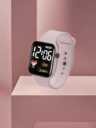 ساعة رياضية إلكترونية LED كاجوال TPU بتصميم قلب مناسبة للأطفال/الشباب والطلاب، مناسبة للاستخدام اليومي قطعة واحدة