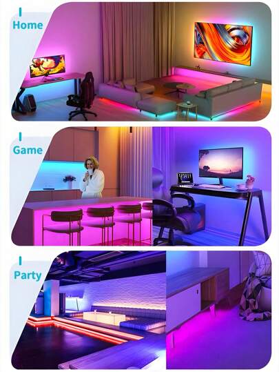 98 قدم/65 قدم/50 قدم/32.8 قدم/16.4 قدم أضواء شريط LED RGB للغرفة، ديكور حفلة المنزل، مناسبة لديكور المنزل، مكتب، غرفة دراسة، غرفة المعيشة، خلفية التلفاز، يوصى بطول من 1 متر إلى 5 أمتار!(بدون وحدة تحكم عن بعد، زر على كابل البيانات)