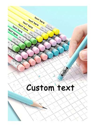 قلم رصاص مع ممحاة منقوش شخصي 6/12/24قطعة، أقلام مدرسية، هدايا المناسبات، هدايا الزفاف، أقلام مدرسية مخصصة للكتابة، عيد الميلاد وعيد الهالوين