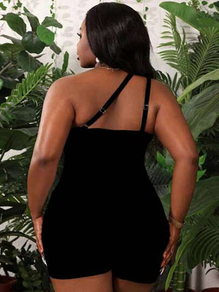 SHEIN Slayr CURVE بدلة سباحة قطعة واحدة بدون أكمام باللون الأحادي للنساء ذوات الحجم الكبير، للشاطئ والرحلات الصيفية