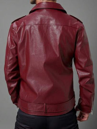 سترة دراجة نارية للرجال مصممة بسحاب أحمر مع طوق، أكمام طويلة