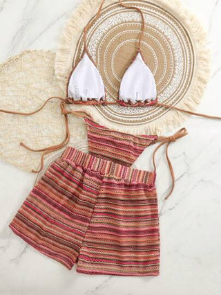 Swim Mod 3 حبات/طقم غطاء بيكيني بشد حبل قبلي من الكروشيه والتريكو، طقم بيكيني صيفي