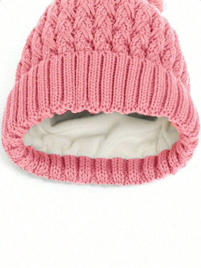 طقم قبعة مصنوعة من الصوف الدافئ للشتاء 3 قطع/طقم للبنات والأولاد