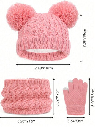 طقم قبعة مصنوعة من الصوف الدافئ للشتاء 3 قطع/طقم للبنات والأولاد