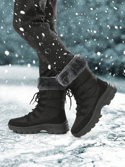 2024 بوت ثلج رجالية عالية الأعلى جديدة ودافئة مع بطانة فرو سميكة ، وأرضية سميكة ، ومقاومة للانزلاق والماء ، بوت شتوية خارجية بحجم مناسب للزوجين ، مع جلد وفرو مسمك ، ضروريات الشتاء للعطلات والتخييم