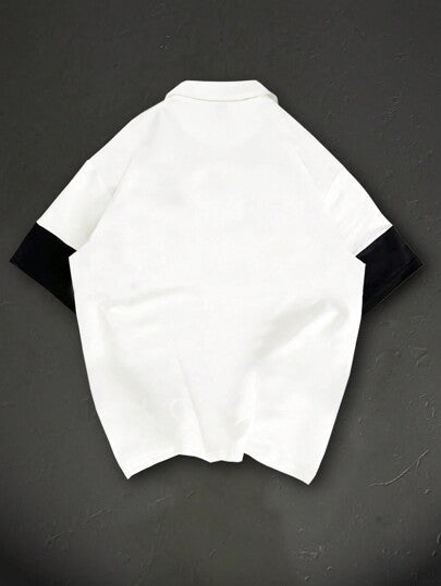 Manfinity Homme قميص بولو رجالي سترايب قصير الأكمام فضفاض كاجوال بأزرار، هدية للصديق، مناسب لكل المواسم، للعمل، هدية للصديق