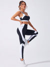 SHEIN Sport Studio دعاية للجيم ذات خصر قصير, ملابس علوية خزان بتصميم ظهر متقاطع ولون متباين ومع سروال ضيق, بدلة تمرين رياضي